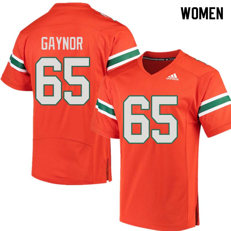 Women Miami Hurricanes #65 Corey Gaynor College Football Jerseys Sale-Orange